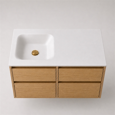 Corian baderomsbord 102 cm inkl. Type 7-servant, venstre, Glacier White