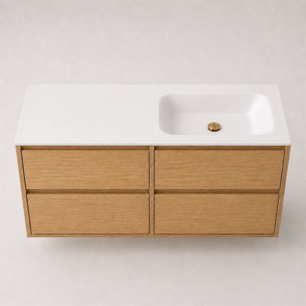 Corian baderomsbord 122 cm inkl. Lux-servant, høyre, Glacier White