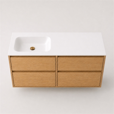 Corian baderomsbord 122 cm inkl. Lux-servant, venstre, Glacier White