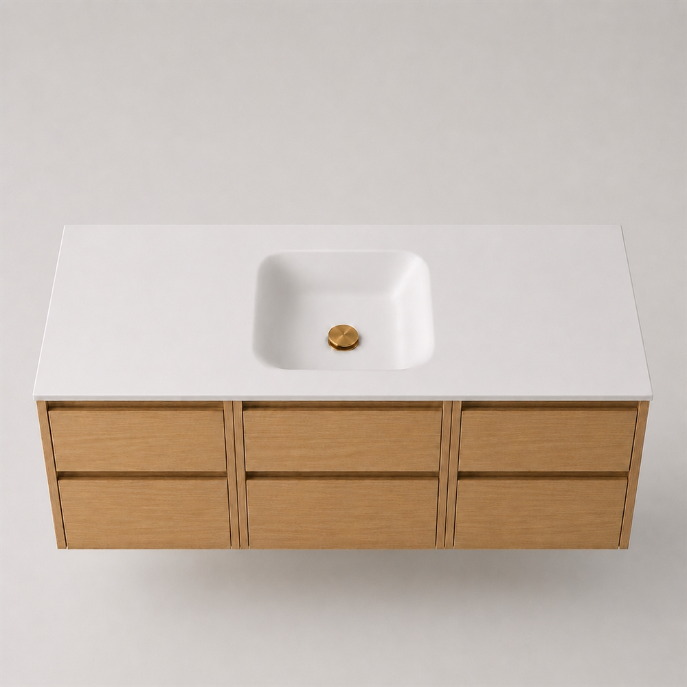 Corian baderomsbord 142 cm inkl. Lux-servant, Glacier White