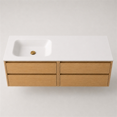 Corian baderomsbord 142 cm inkl. Lux-servant, venstre, Glacier White