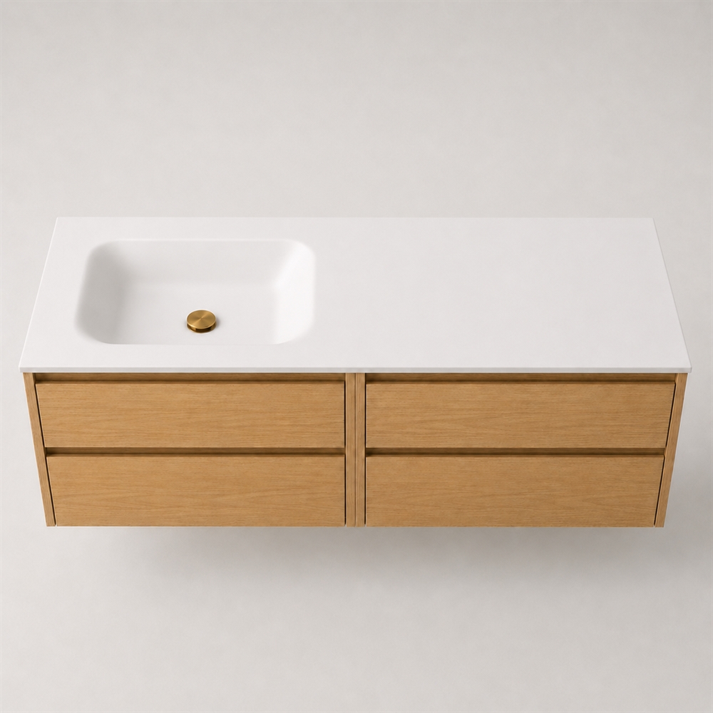 Corian baderomsbord 142 cm inkl. Lux-servant, venstre, Glacier White