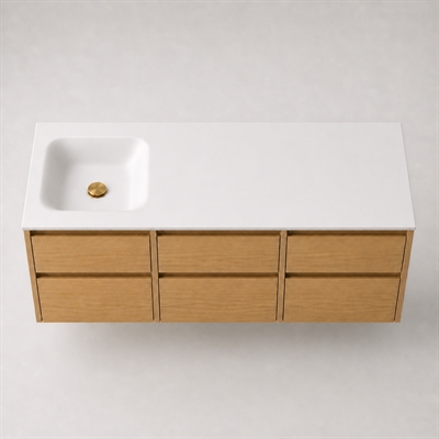 Corian baderomsbord 152 cm inkl. Type 7-servant, venstre, Glacier White