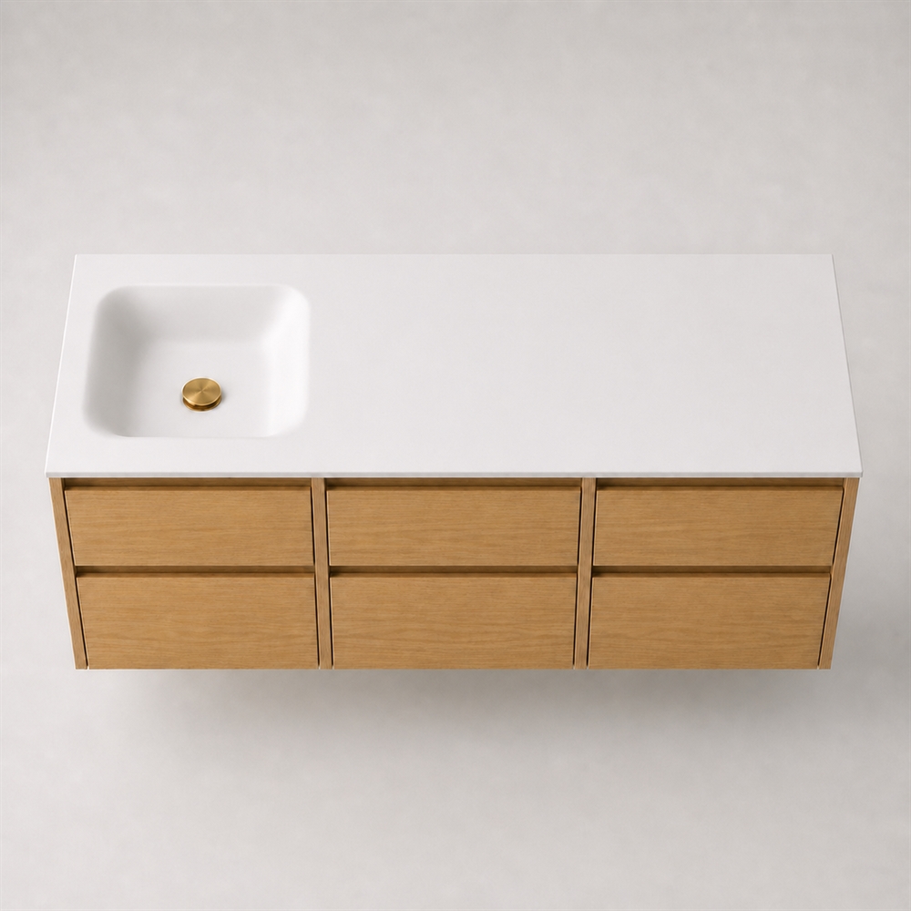 Corian baderomsbord 152 cm inkl. Type 7-servant, venstre, Glacier White