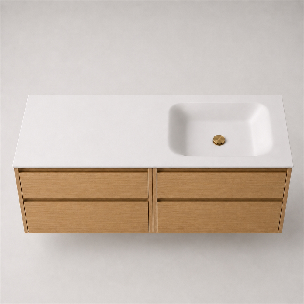 Corian baderomsbord 162 cm inkl. Lux-servant, høyre, Glacier White