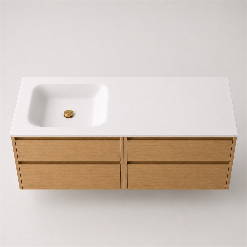 Corian baderomsbord 162 cm inkl. Lux-servant, venstre, Glacier White