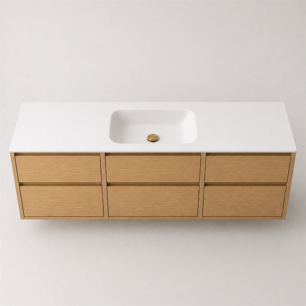 Corian baderomsbord 182 cm inkl. Lux-servant, Glacier White