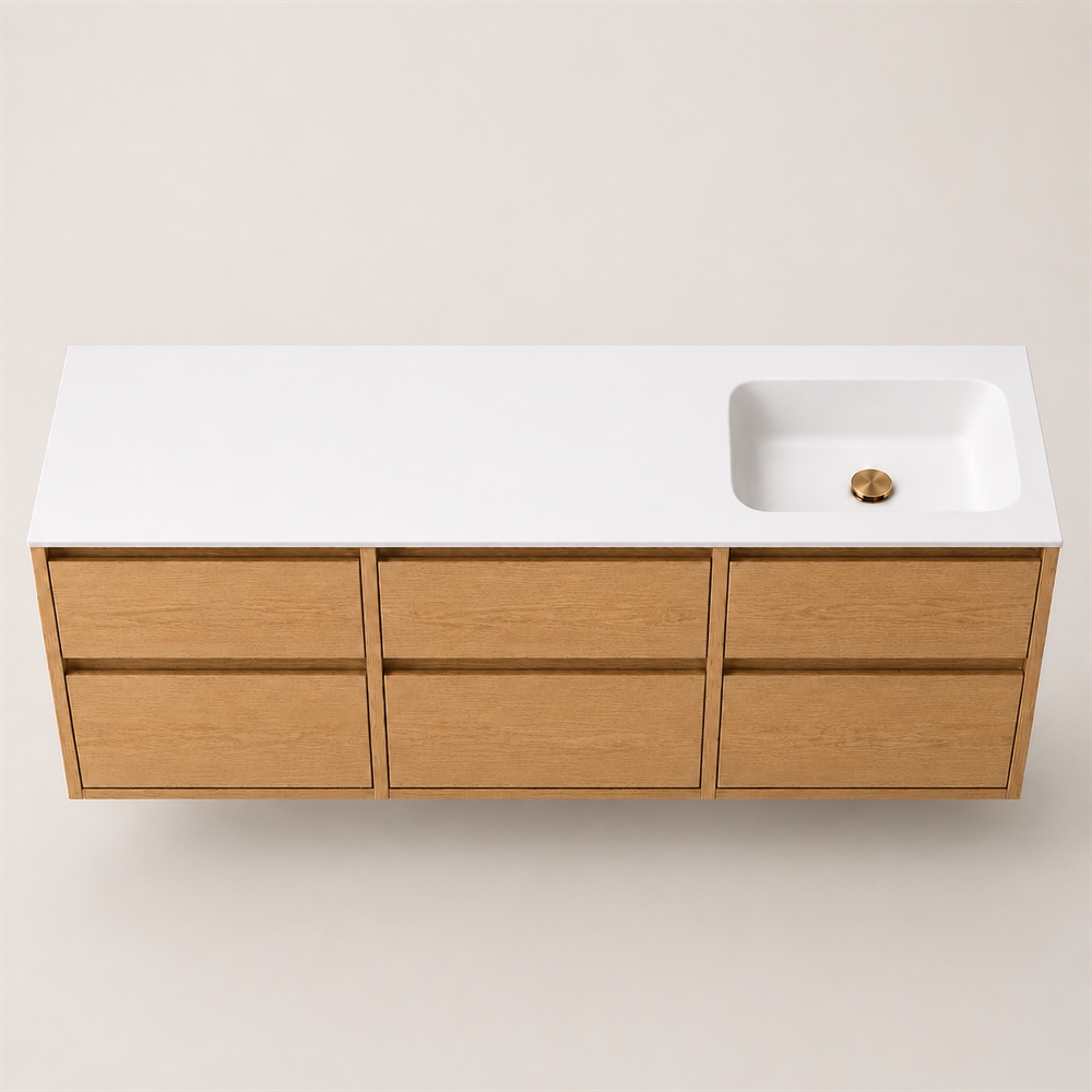 Corian baderomsbord 182 cm inkl. Lux-servant, høyre, Glacier White